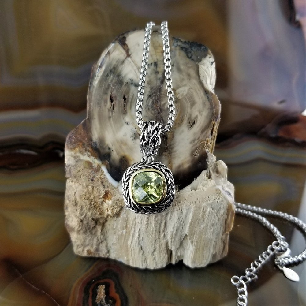 Balinese Silver & Gold Green Peridot CZ Chunky Cable Necklace